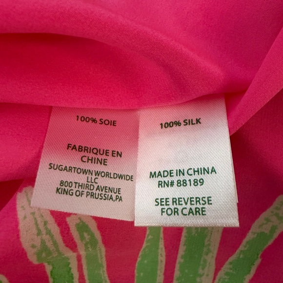 Lilly Pulitzer Julie Silk Caftan Sz L/XL Tiki Pink Palm Place Coverup Beach - Picture 9 of 10